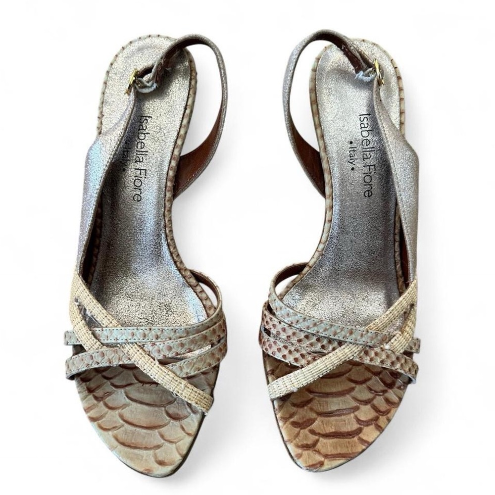 ISABELLA FIORE Slingback Heels 6.5 Beige Tan Croc Embossed Leather